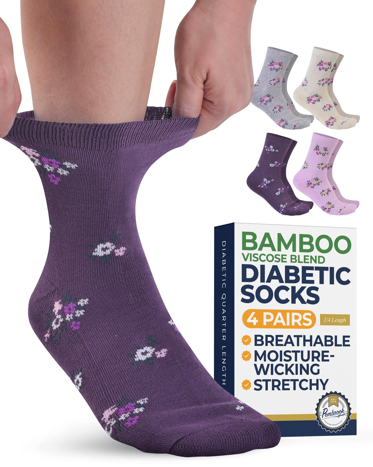 Breathable Bamboo Viscose Ankle Diabetic Socks 4 Pairs H19957