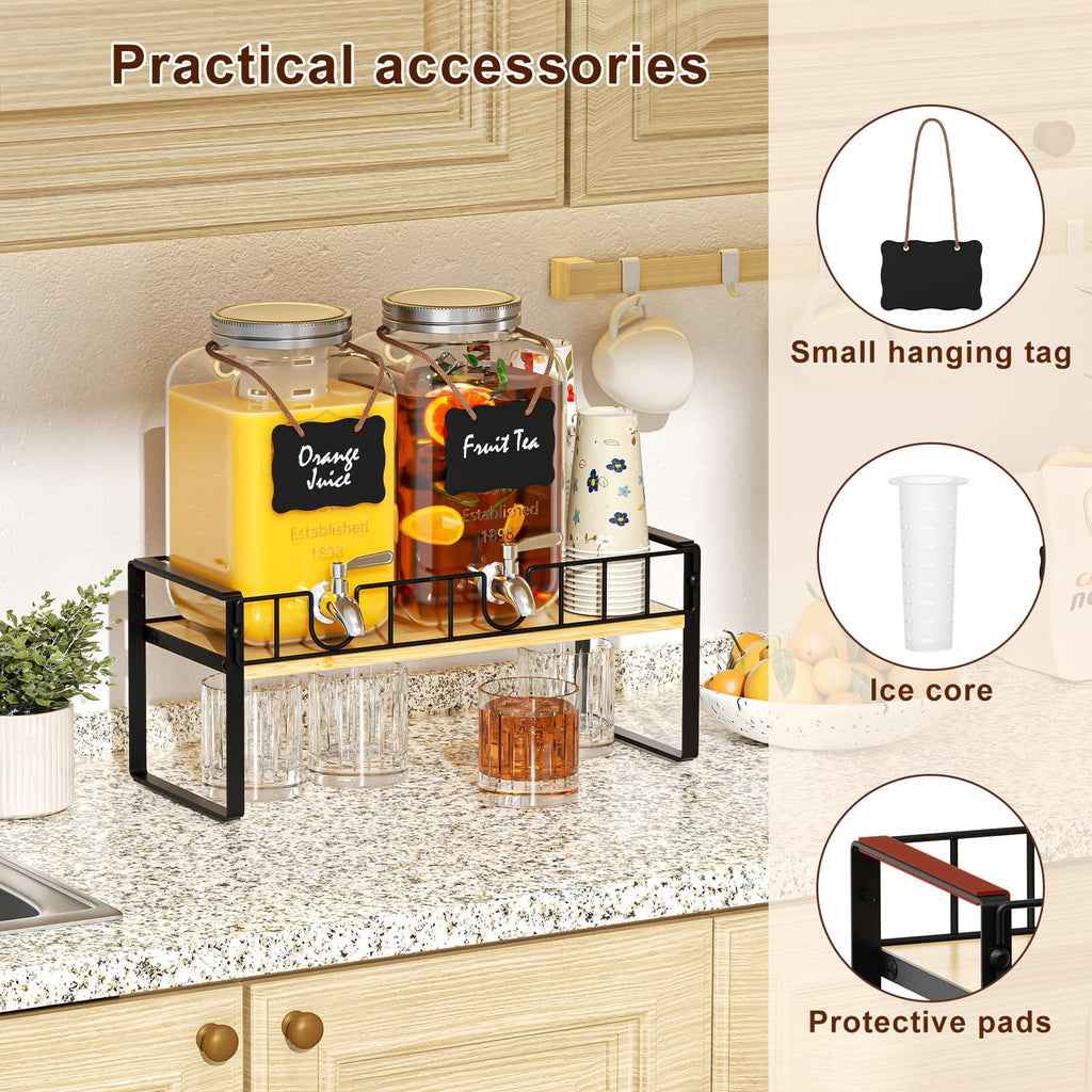 2 Pack 1 Gallon Glass Beverage Dispenser with Spigot and Ice Core V3125