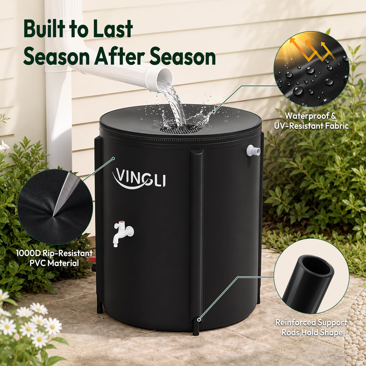 Collapsible 50 Gallon Rain Barrel E899154
