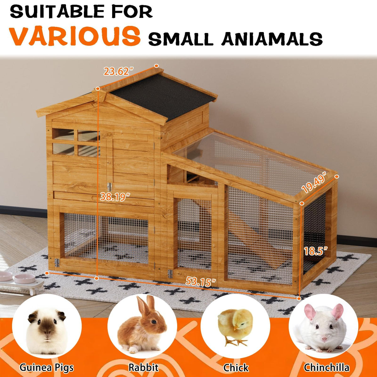2-Story Wooden Rabbit Hutch with Run L192277