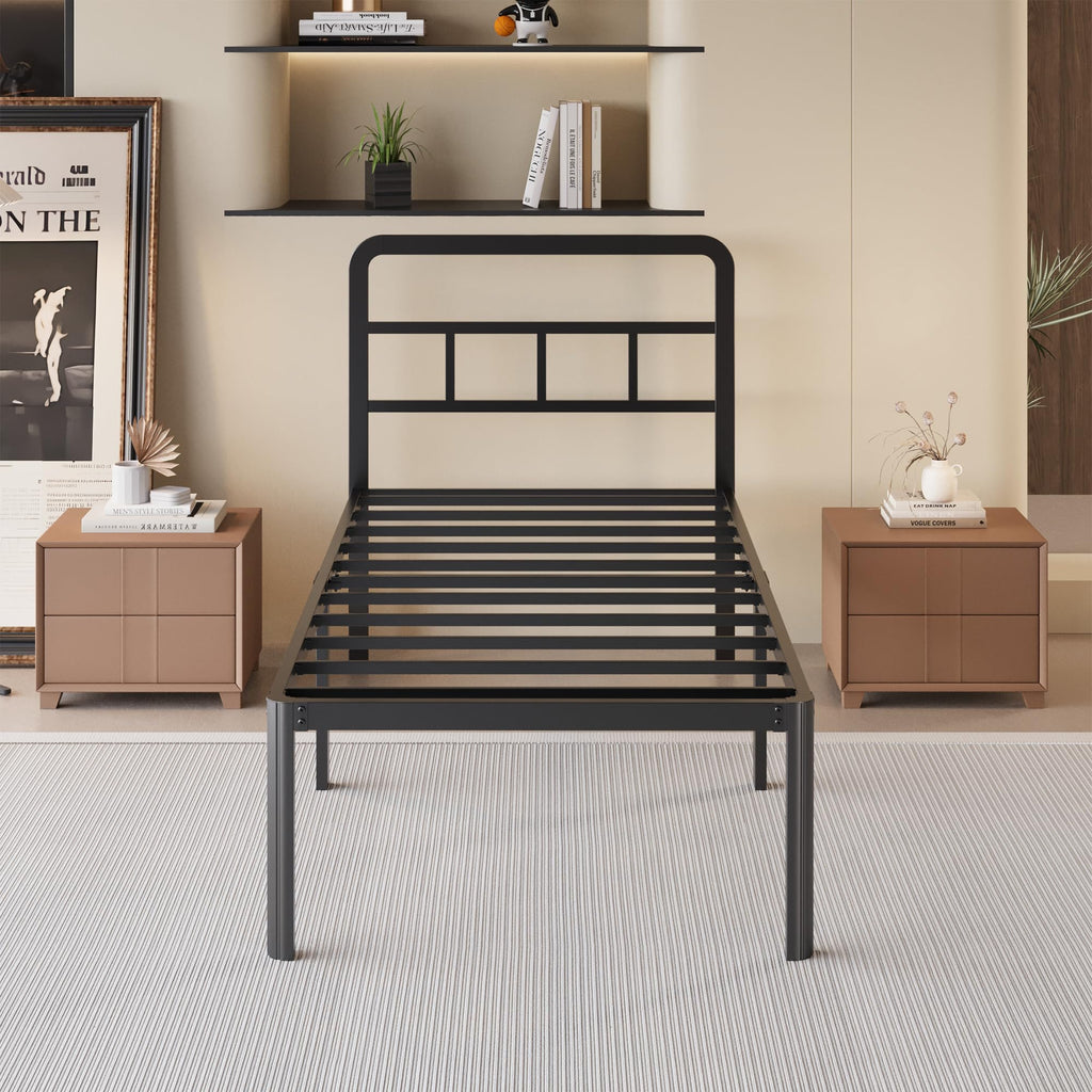 18 Inch Twin XL Black Metal Bed Frame with Headboard J212