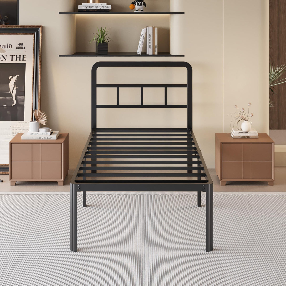 18 Inch Twin XL Black Metal Bed Frame with Headboard J212