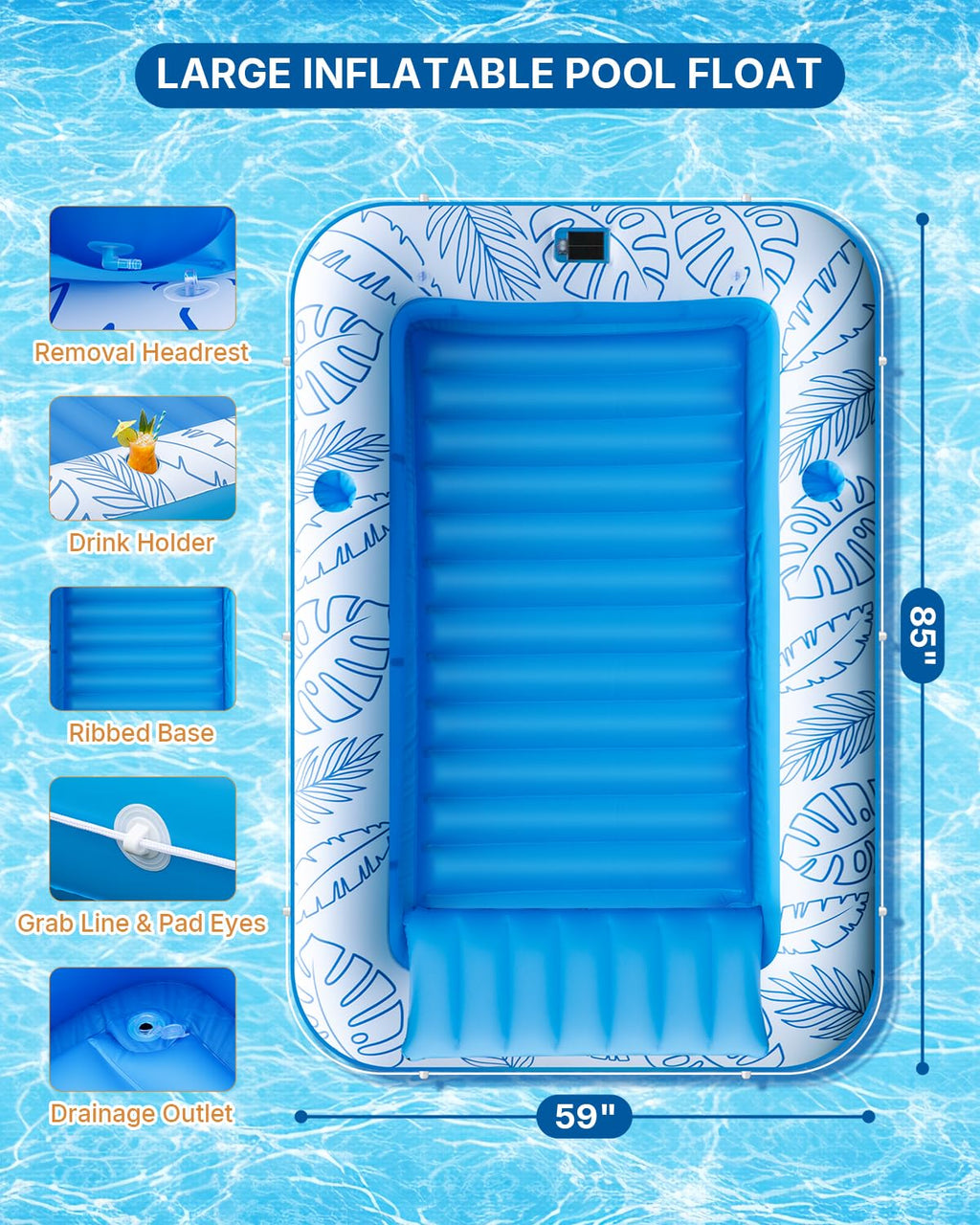 Inflatable Tanning Pool Float with Lights and Pillow T505890