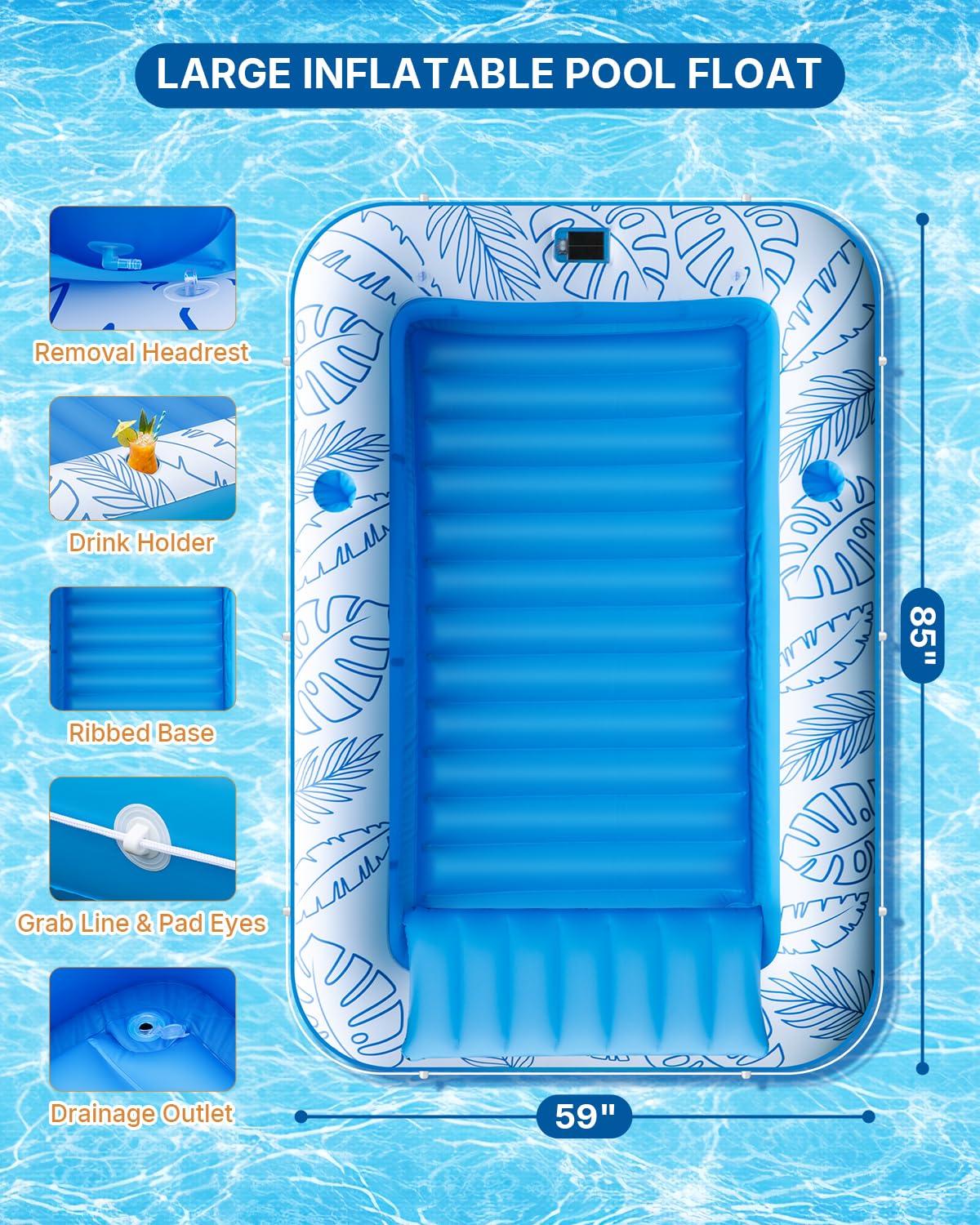 Inflatable Tanning Pool Float with Lights and Pillow T505890