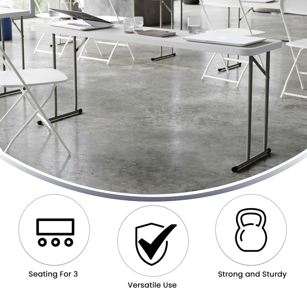 6-Foot Granite White Plastic Folding Training Table V18793