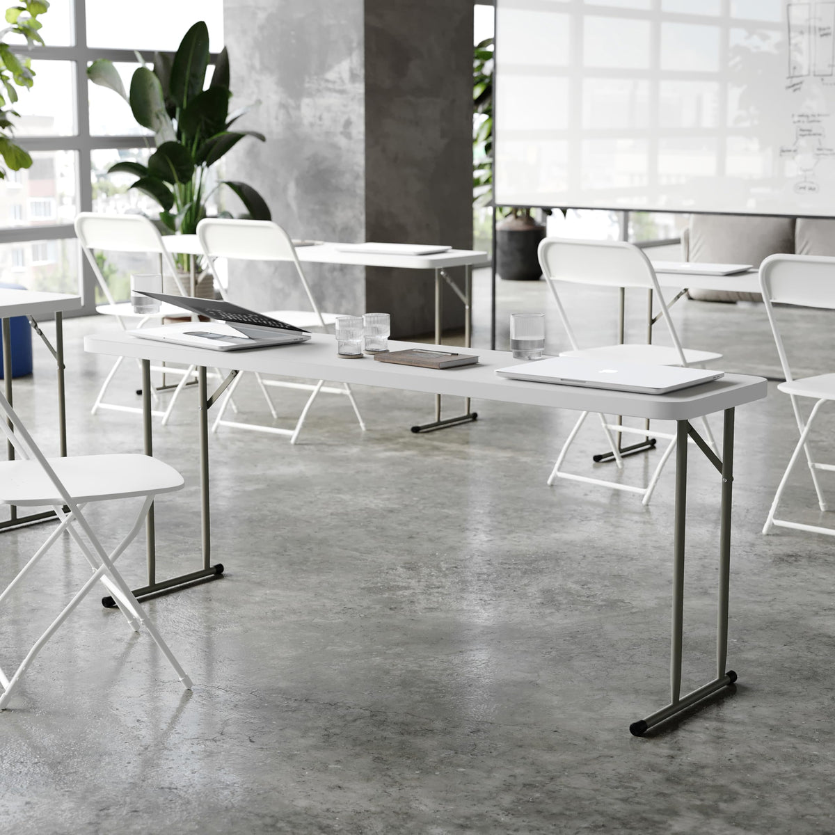 6-Foot Granite White Plastic Folding Training Table V18793