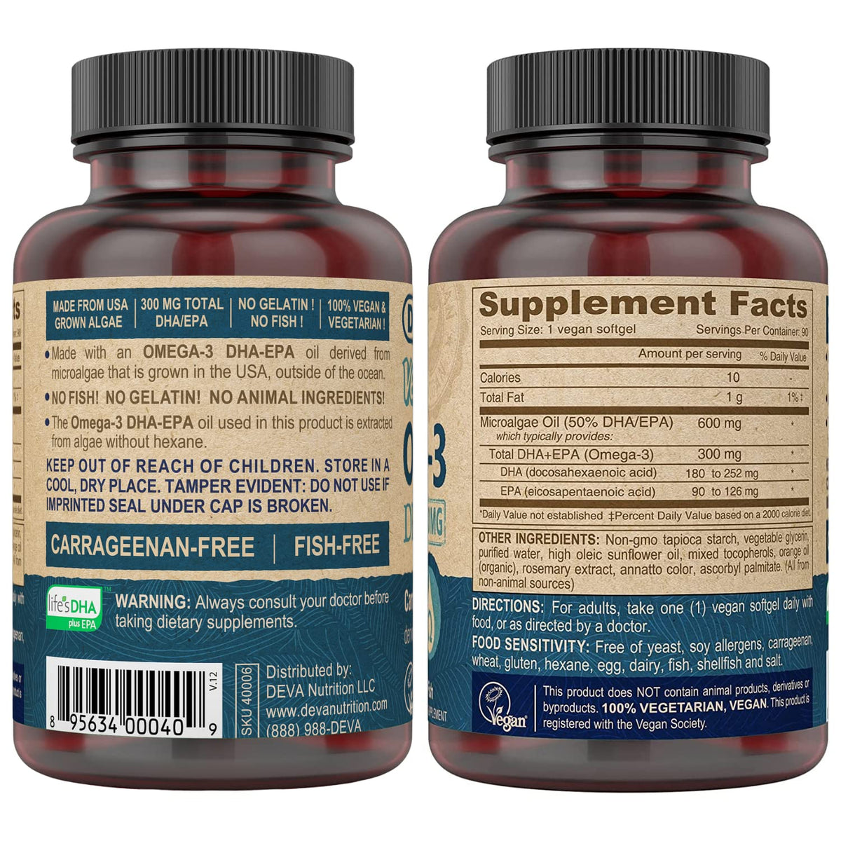 Vegan Omega-3 DHA EPA 300 mg 90 Softgels M5911