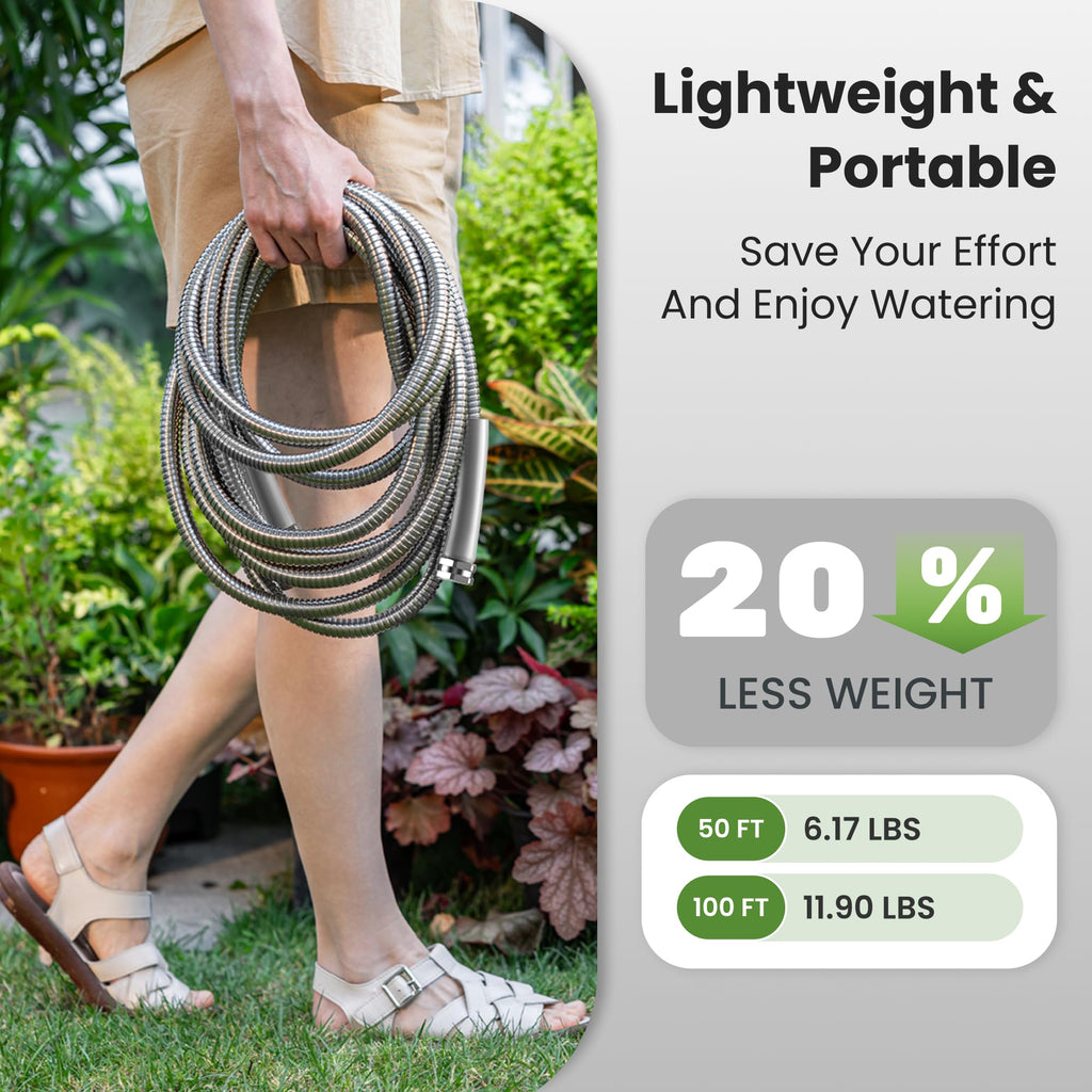 100ft Stainless Steel Garden Hose with Spray Nozzle G362770