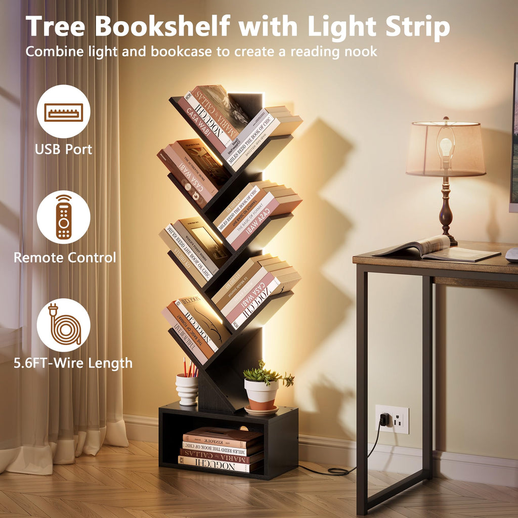 6 Tier Tree Bookshelf with Drawer and LED Lights N2219