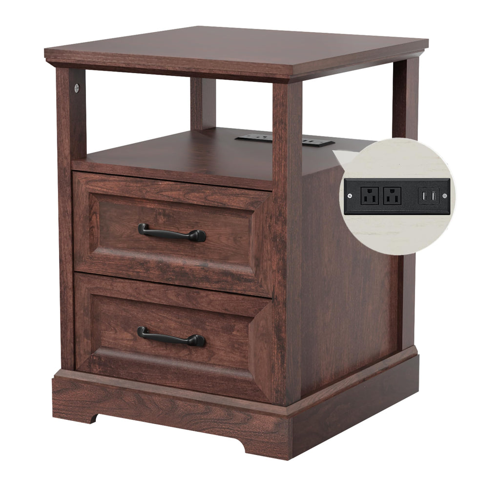 18'' Wood Nightstand with Charging Station E4000