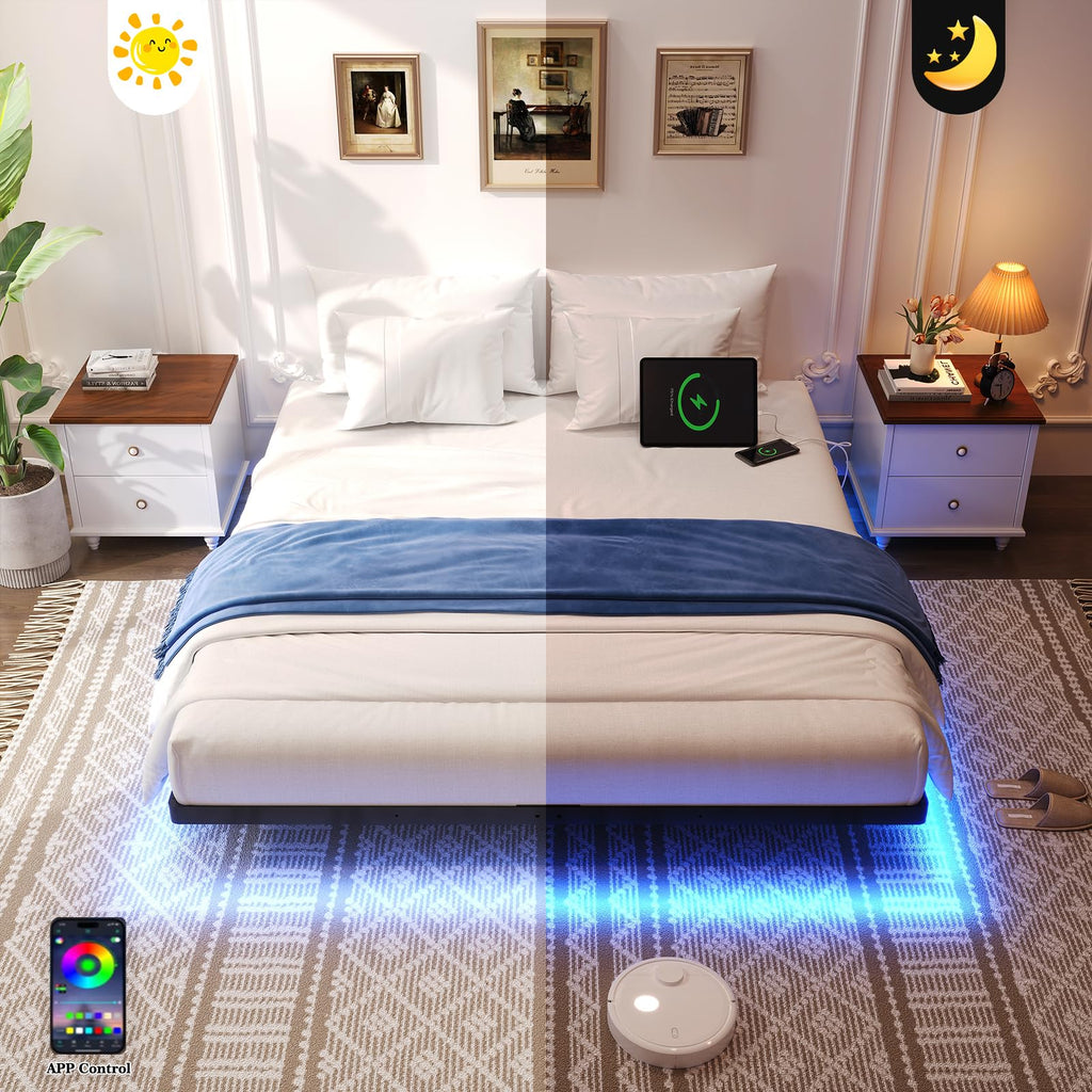 Full Size Metal Floating Bed Frame with LED Lights T37015