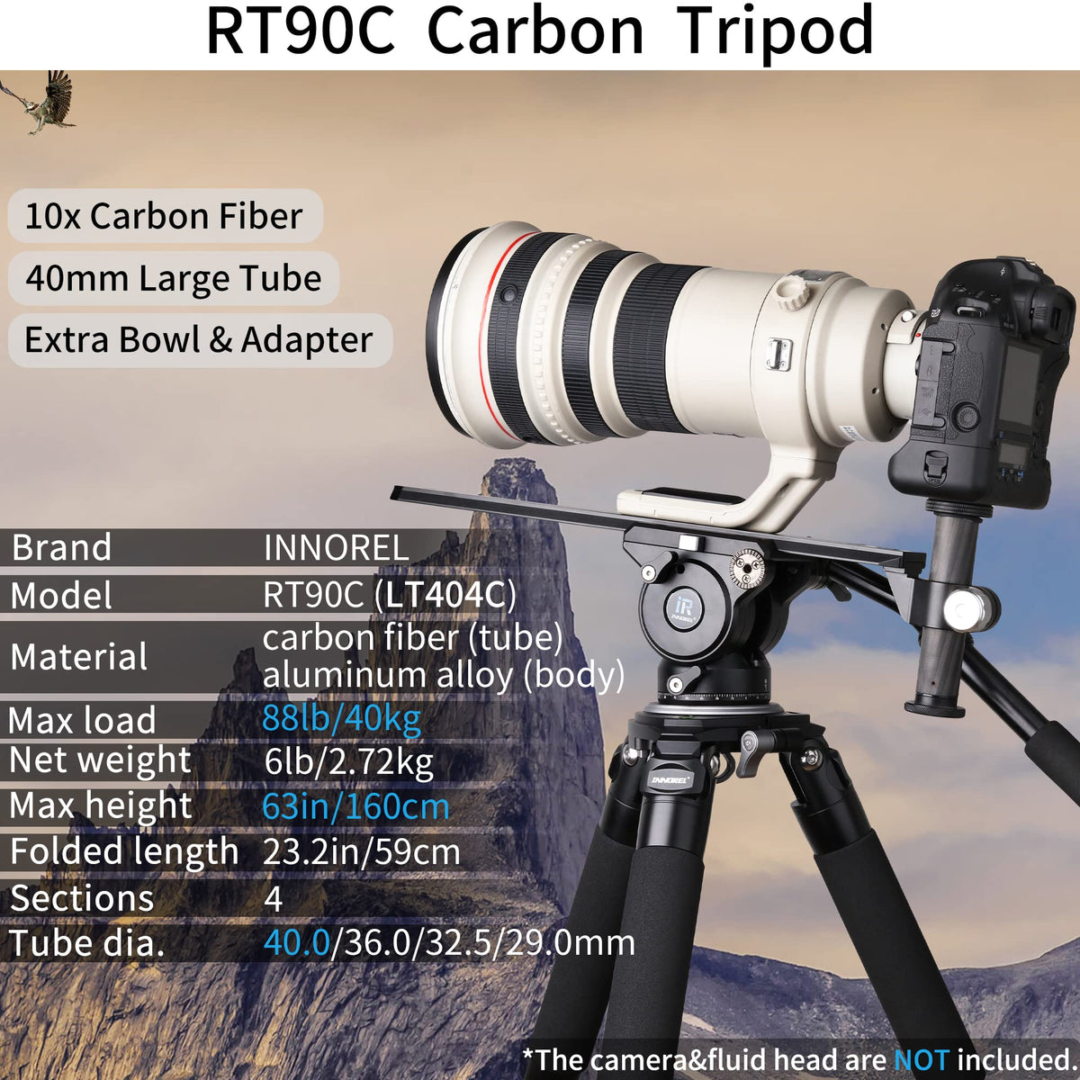 Carbon Fiber Heavy Duty Tripod with 75mm Bowl Adapter 63 inch Black N680273