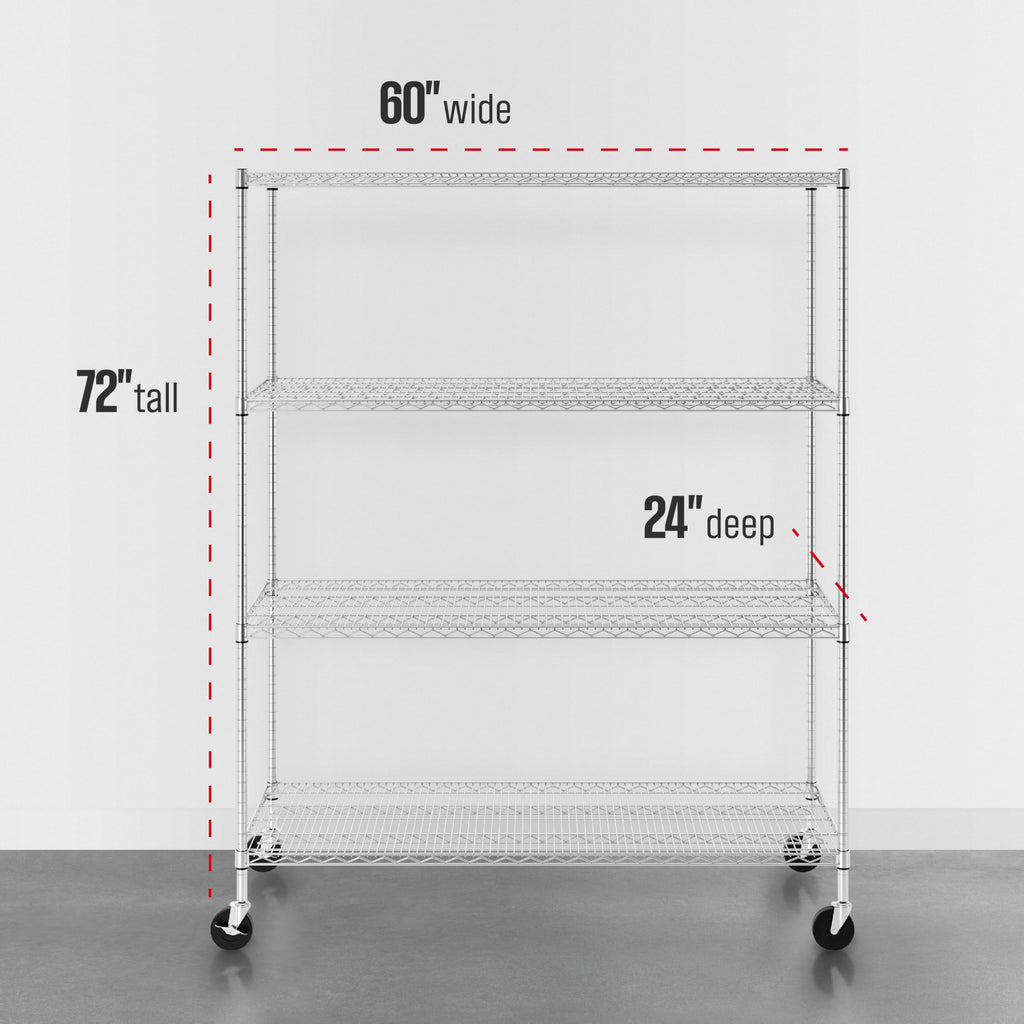 4-Tier Heavy Duty Steel Wire Rack with Wheels J935