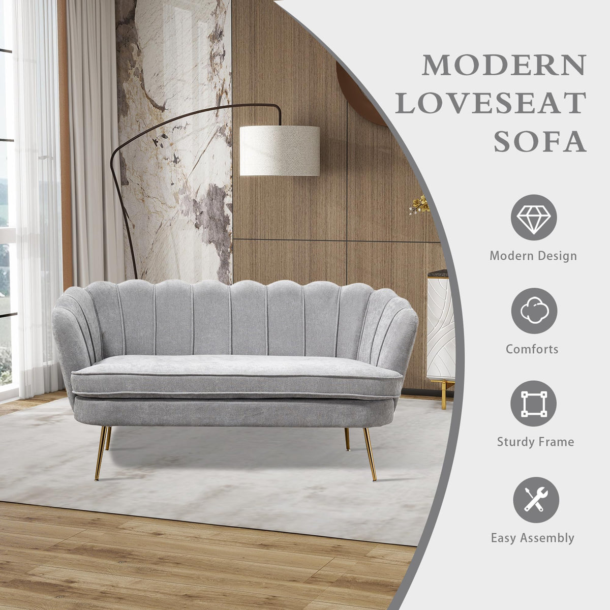 Light Grey Upholstered 2-Seater Loveseat C41148