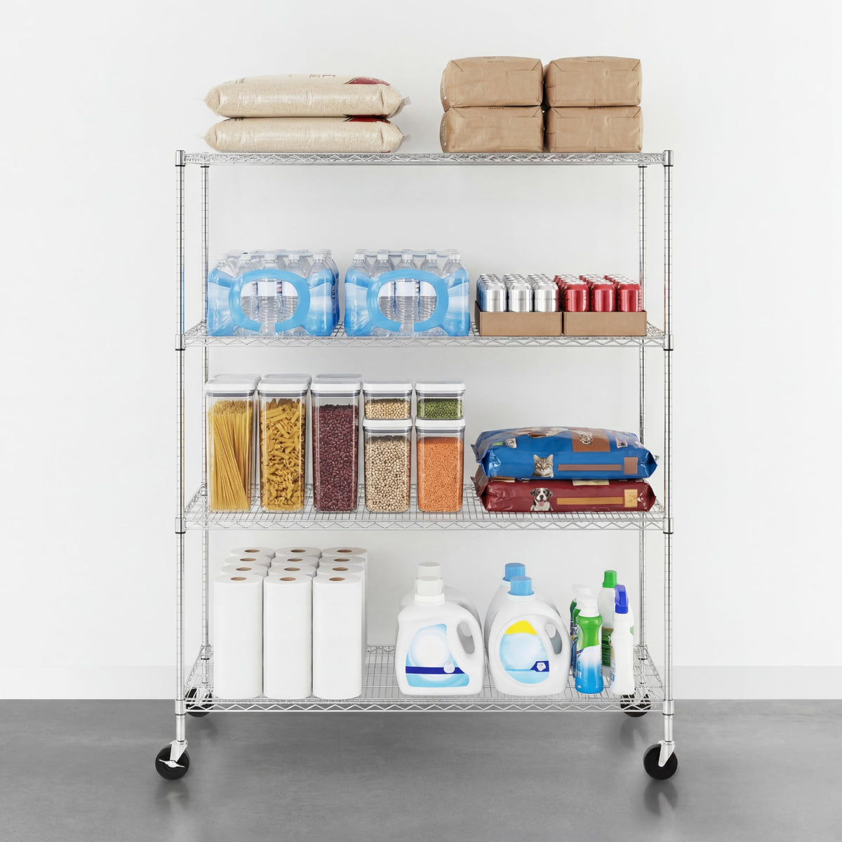4-Tier Heavy Duty Steel Wire Rack with Wheels J935