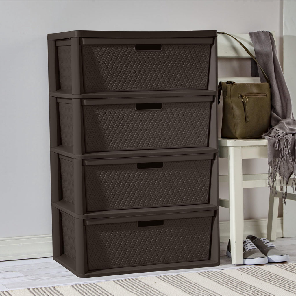 Brown 4 Drawer Plastic Storage Tower with Removable Bins W8448