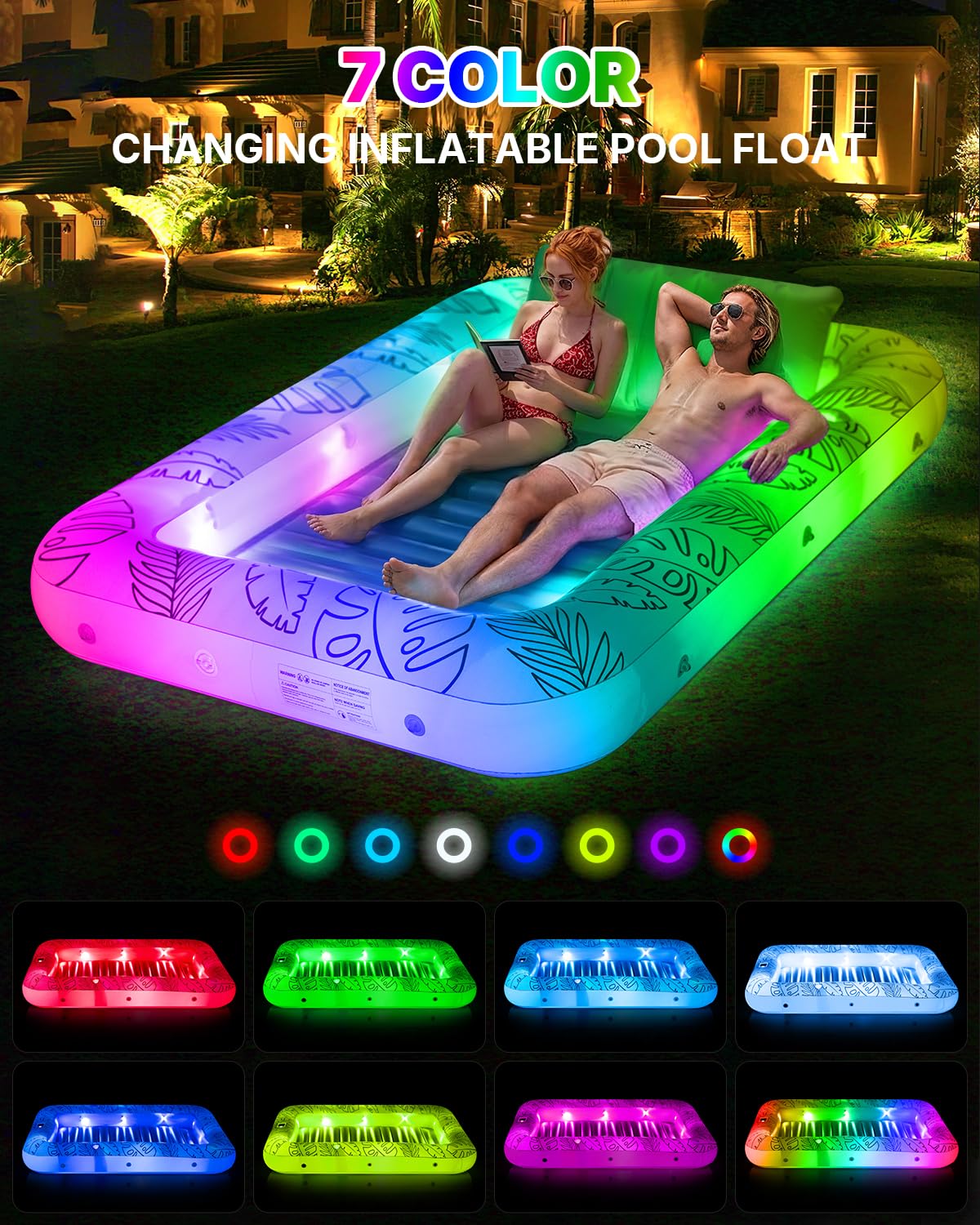 Inflatable Tanning Pool Float with Lights and Pillow T505890