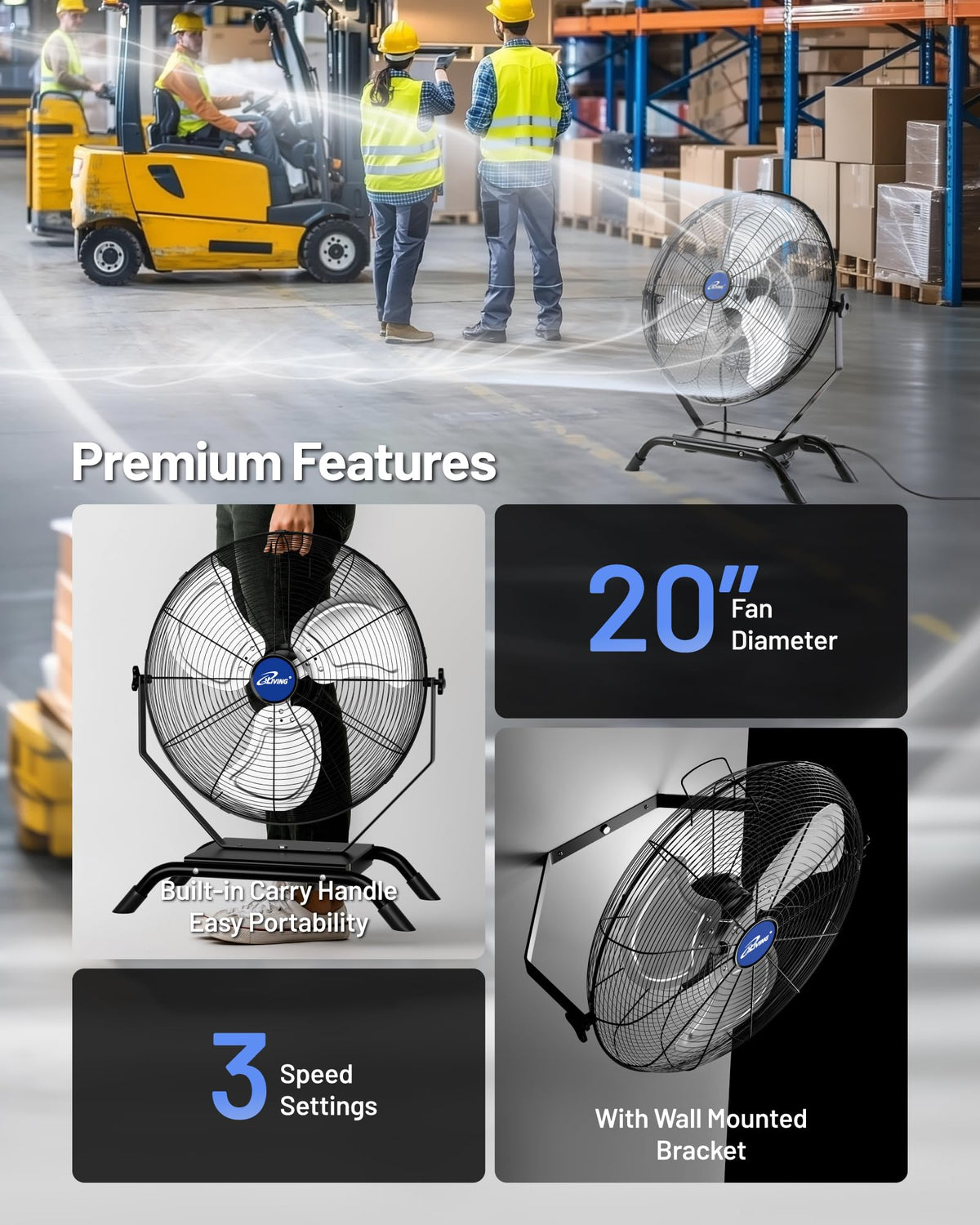 20" Variable Speed Indoor/Outdoor Fan, 4650 CFM, Black B7936