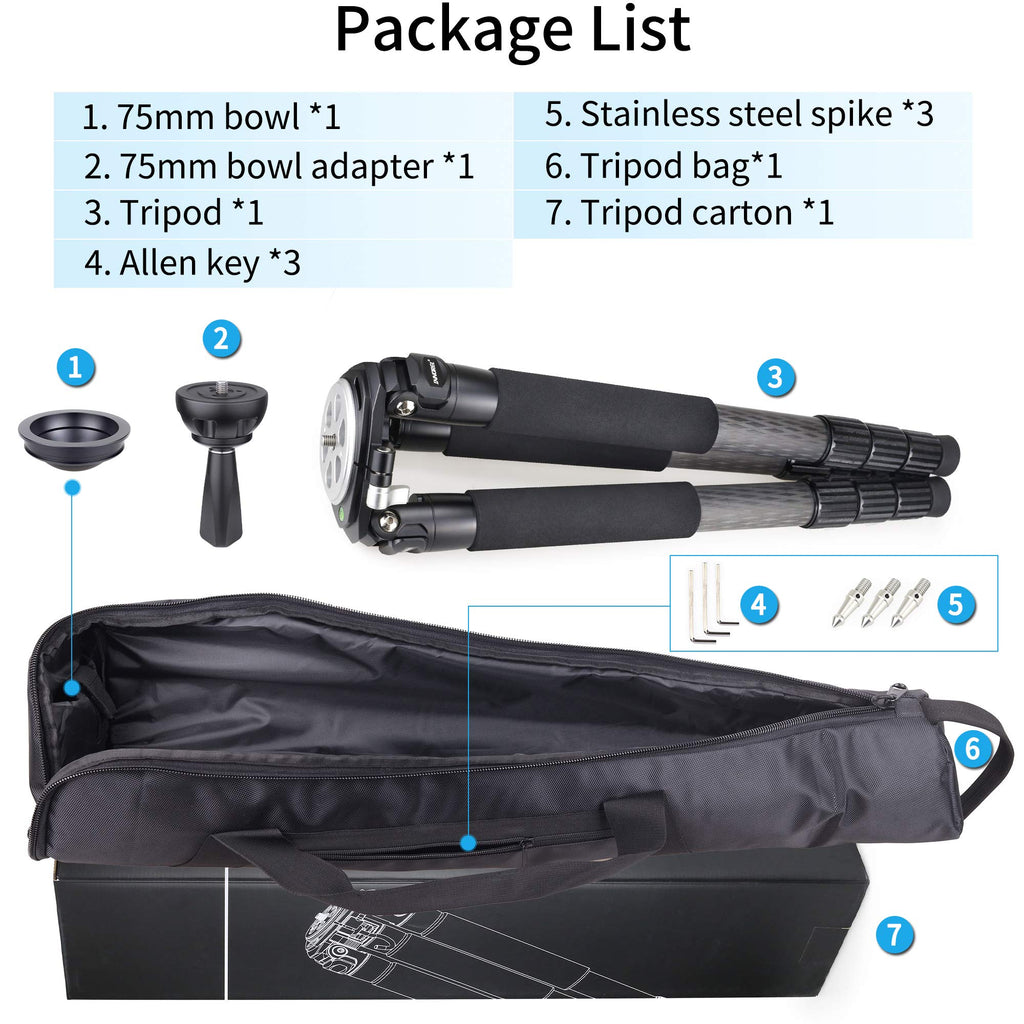 Carbon Fiber Heavy Duty Tripod with 75mm Bowl Adapter 63 inch Black N680273
