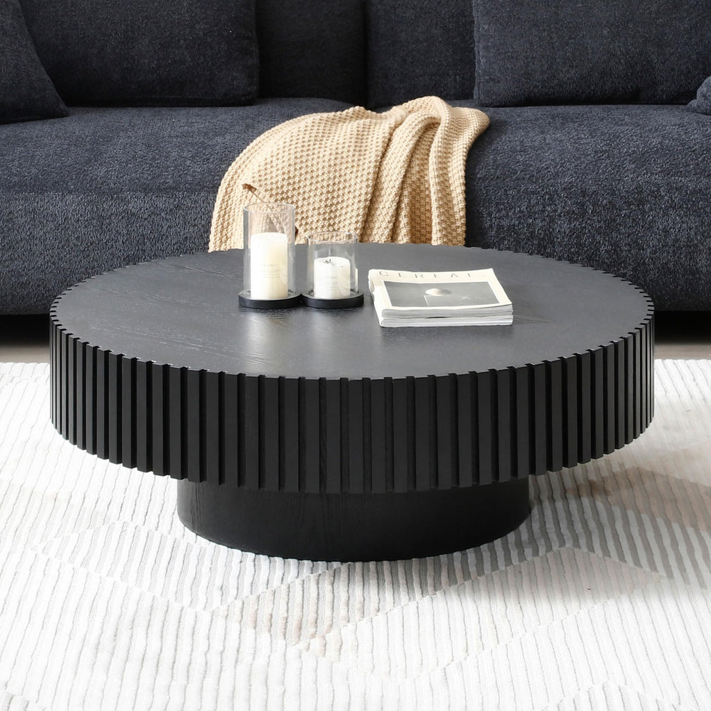Matt Black Round Nesting Wood Coffee Table O26207