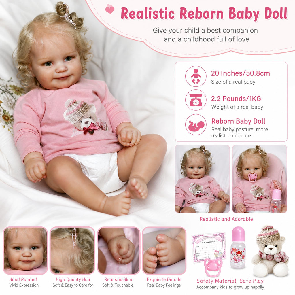 20 Inch Realistic Baby Dolls Girl with Blonde Hair A42397