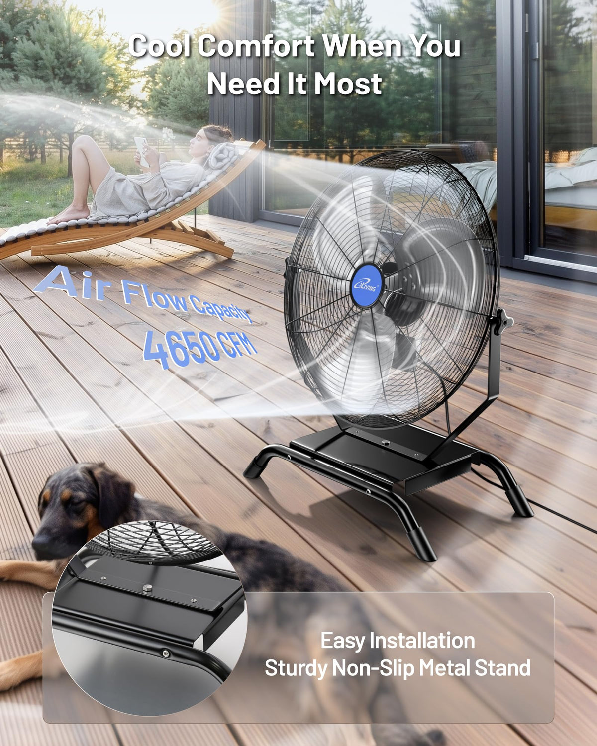20" Variable Speed Indoor/Outdoor Fan, 4650 CFM, Black B7936