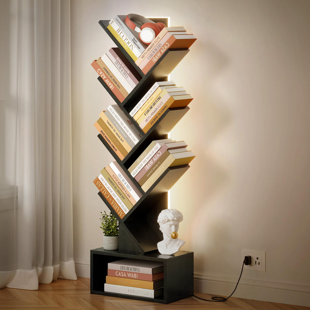 6 Tier Tree Bookshelf with Drawer and LED Lights N2219