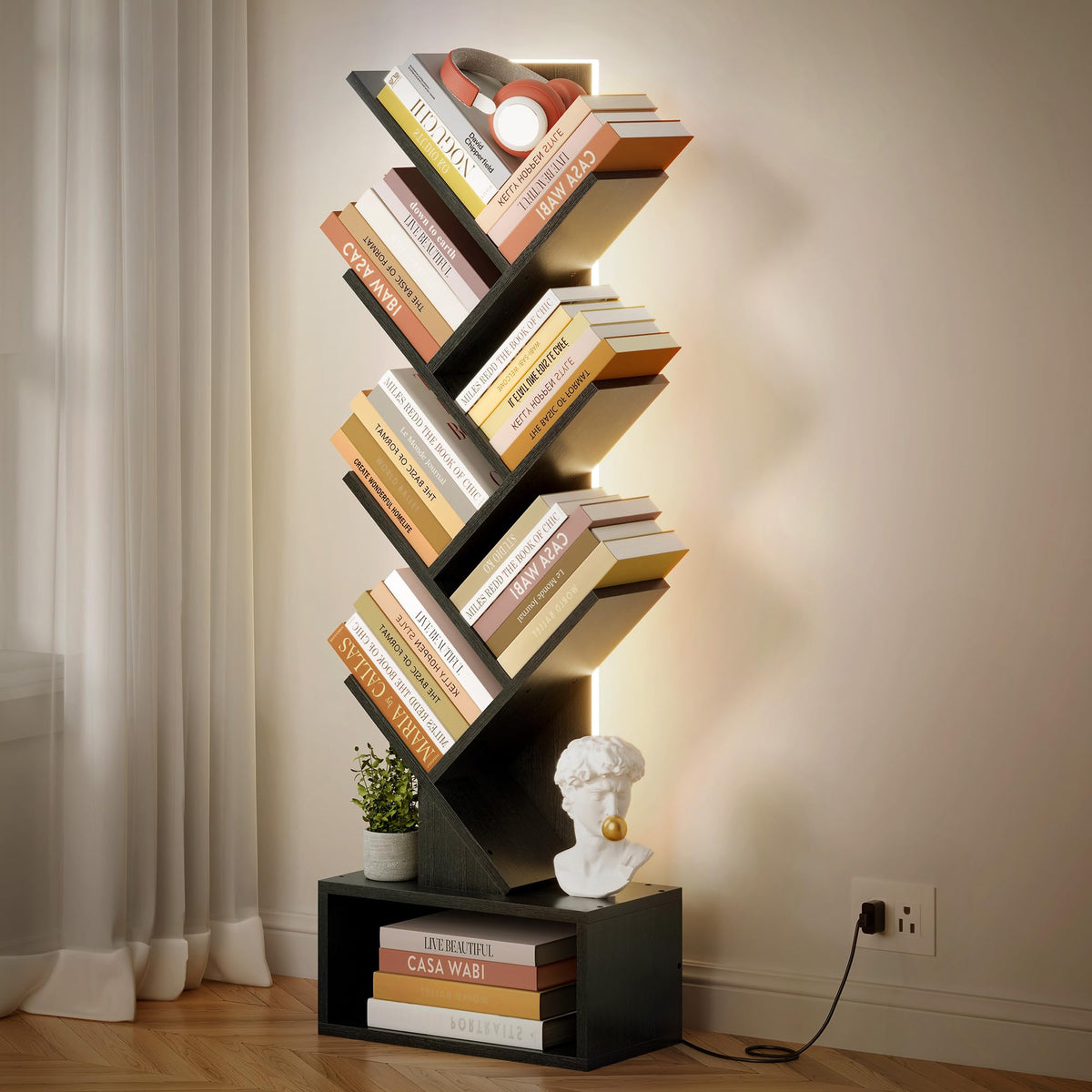6 Tier Tree Bookshelf with Drawer and LED Lights N2219