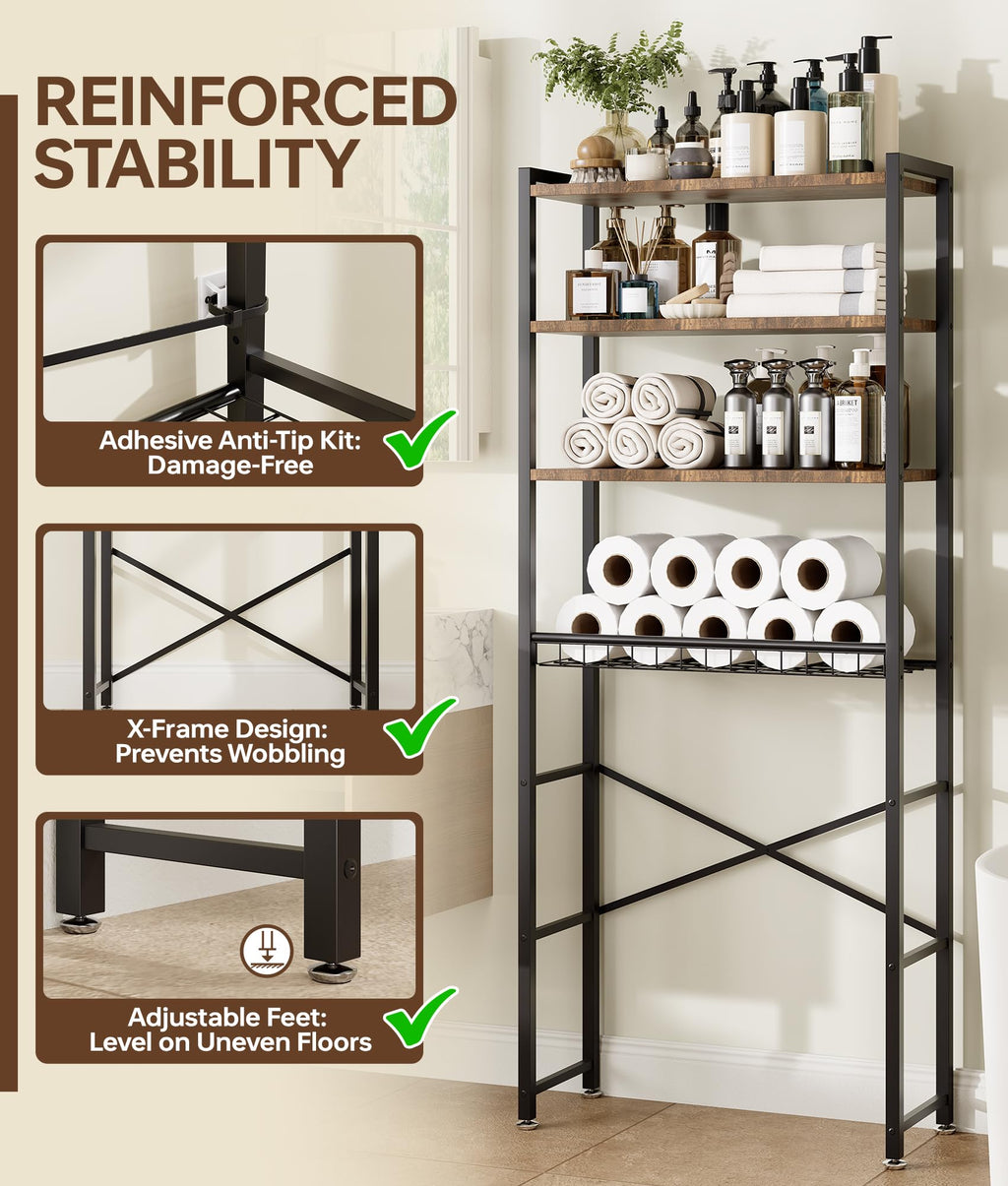 Brown 4-Tier Over-the-Toilet Storage Rack O49937