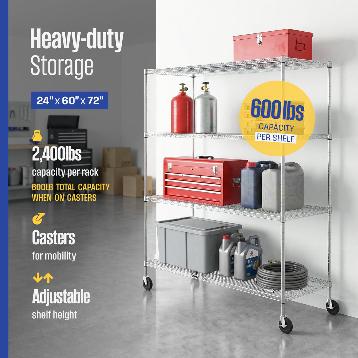 4-Tier Heavy Duty Steel Wire Rack with Wheels J935