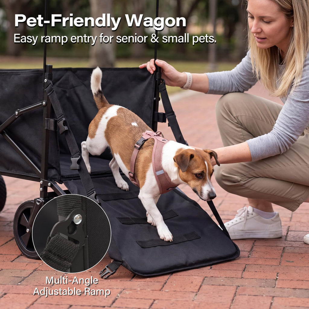Large Dog Wagon Cart with Canopy, All-Terrain Wheels, Ramp Tailgate G209106