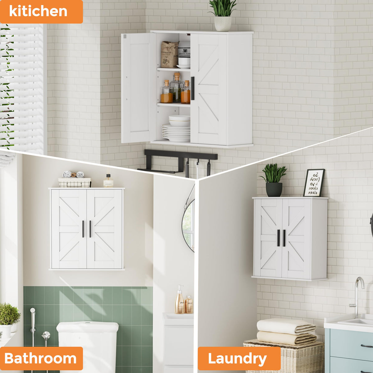Bathroom Wall Cabinet with Adjustable Shelves D568