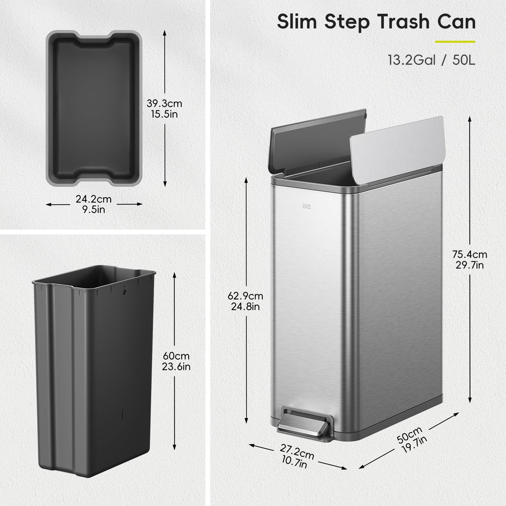 50L Stainless Steel Slim Step Trash Can G3329