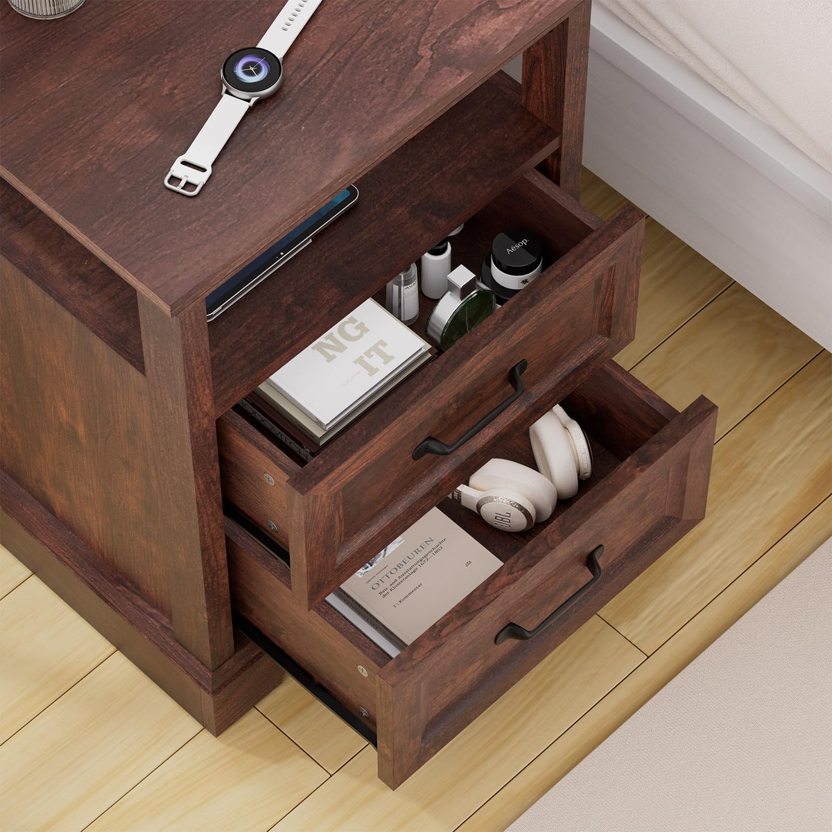 18'' Wood Nightstand with Charging Station E4000
