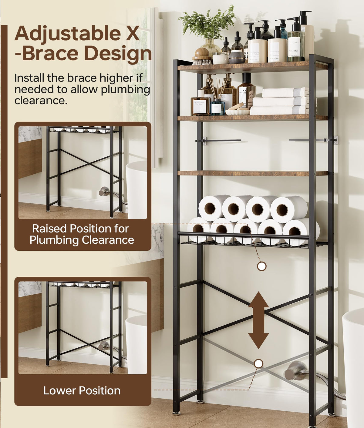 Brown 4-Tier Over-the-Toilet Storage Rack O49937