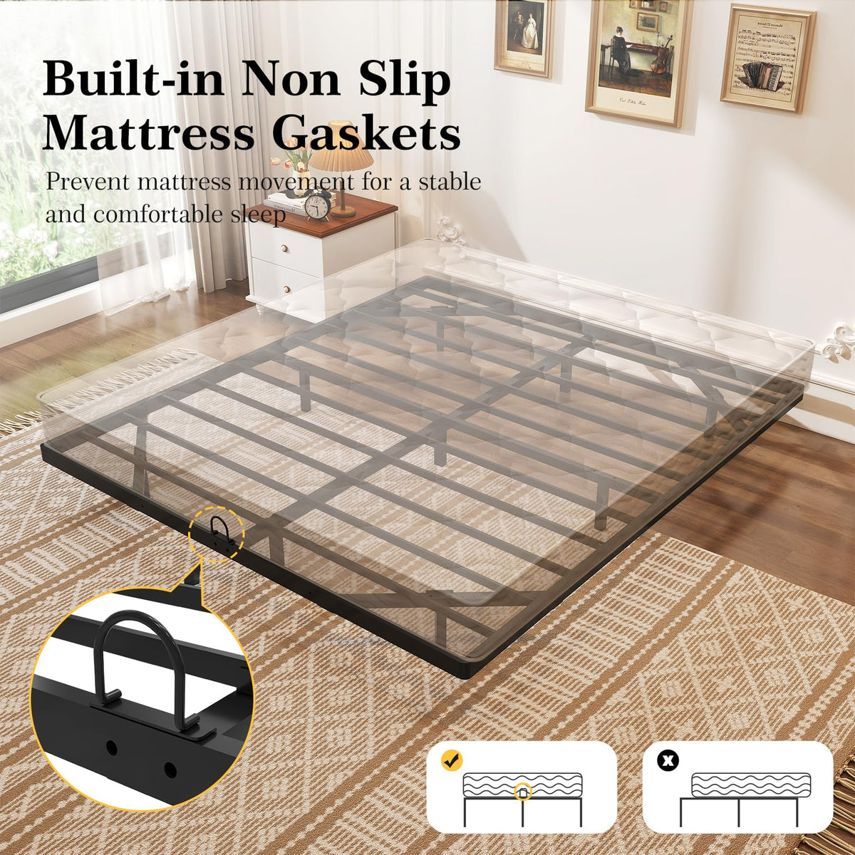Full Size Metal Floating Bed Frame with LED Lights T37015
