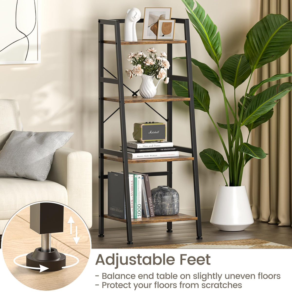 4-Tier Industrial Bookshelf with Steel Frame I774