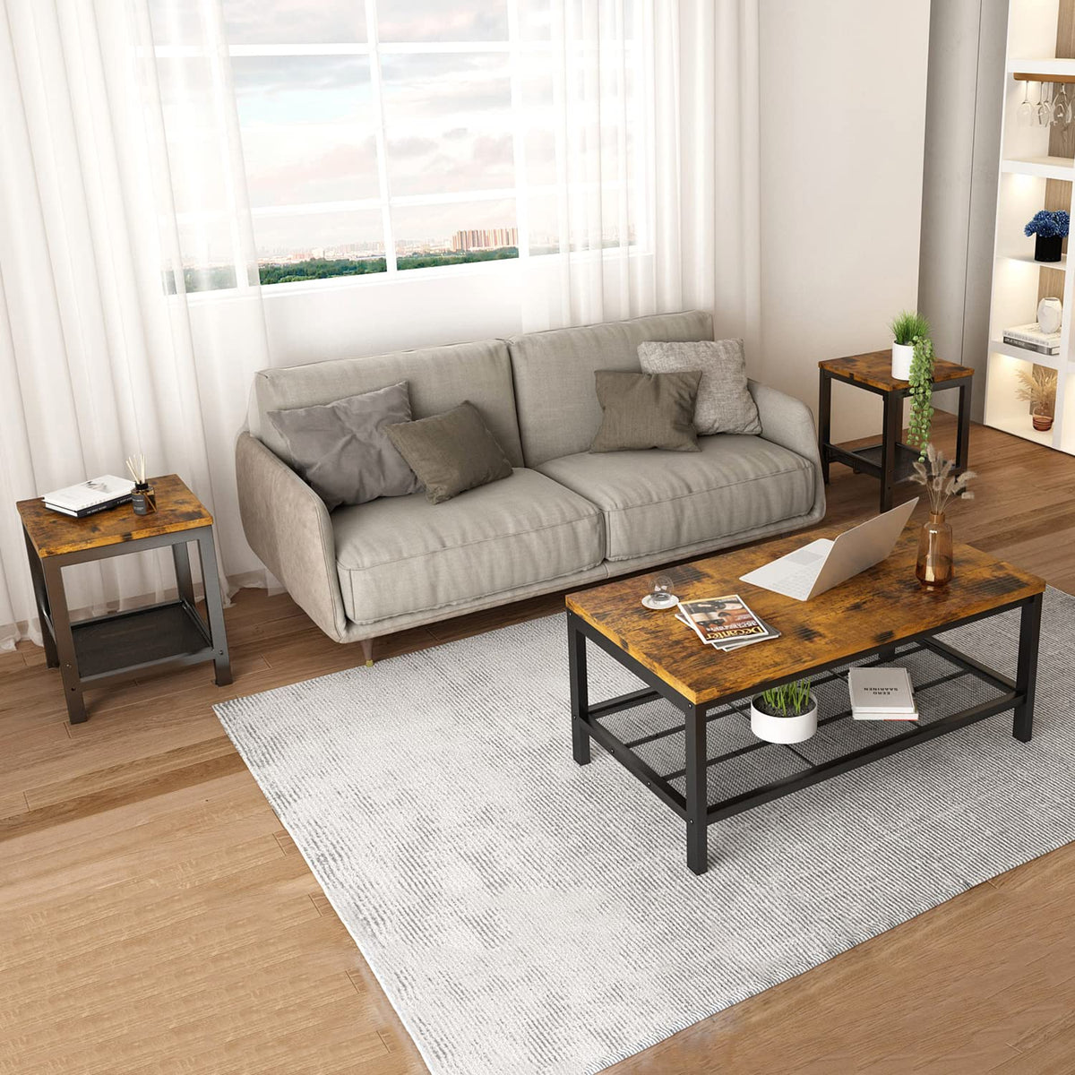 3 Pieces Coffee Table Set with 2 End Side Tables C83491