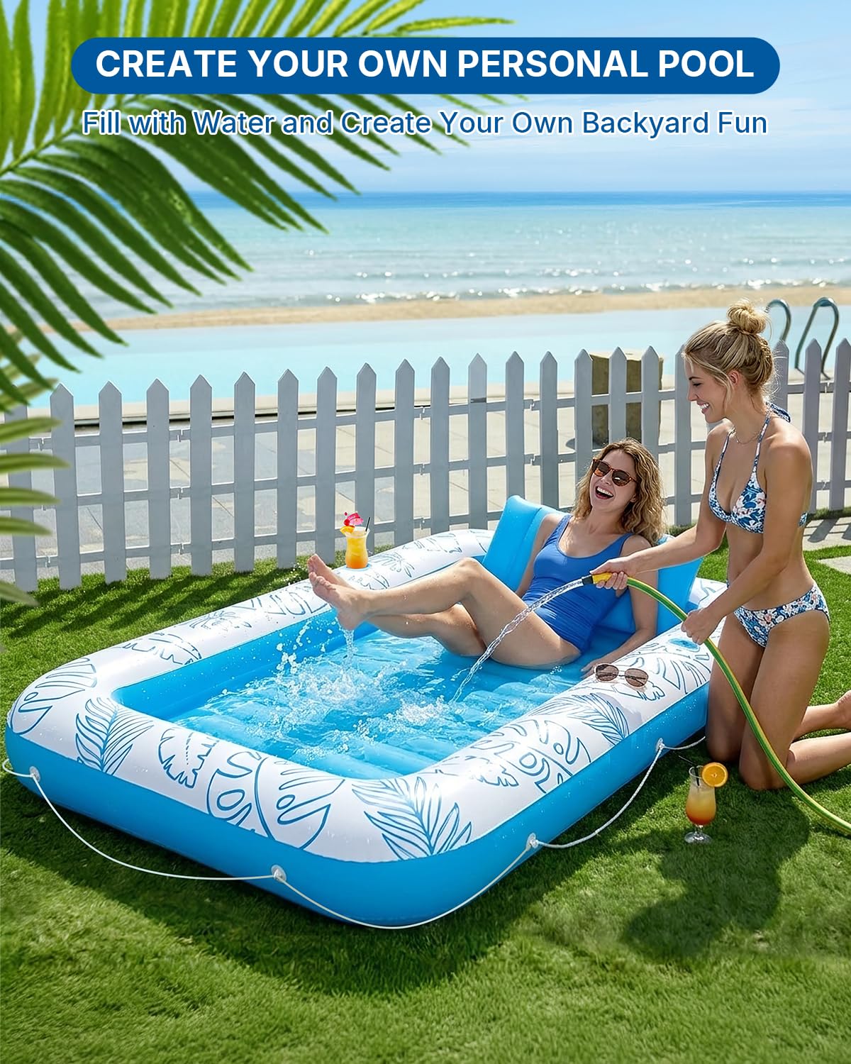 Inflatable Tanning Pool Float with Lights and Pillow T505890