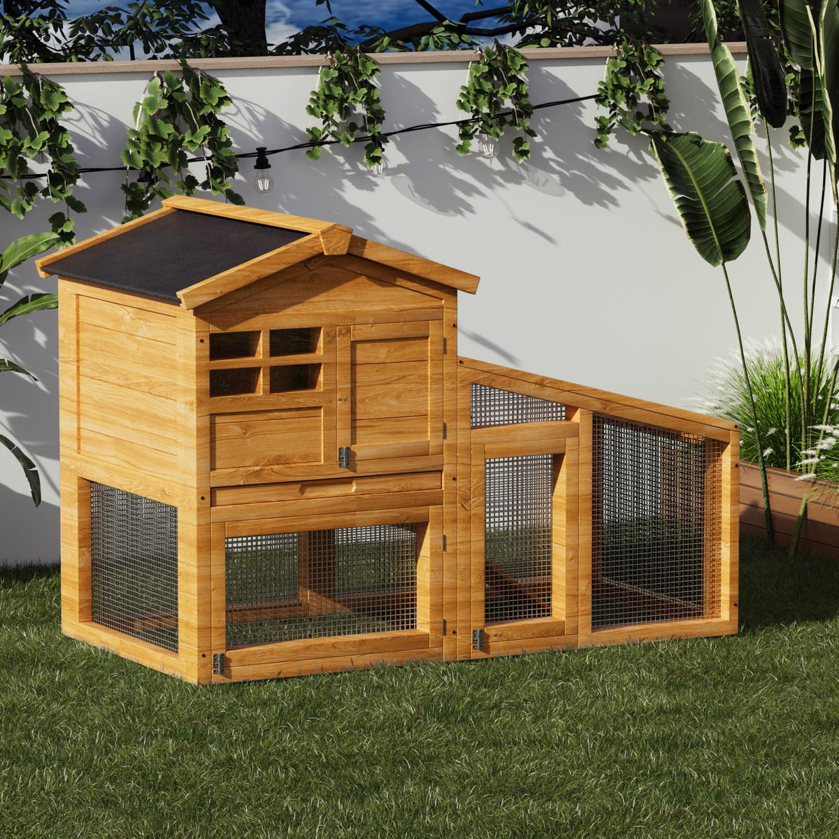 2-Story Wooden Rabbit Hutch with Run L192277