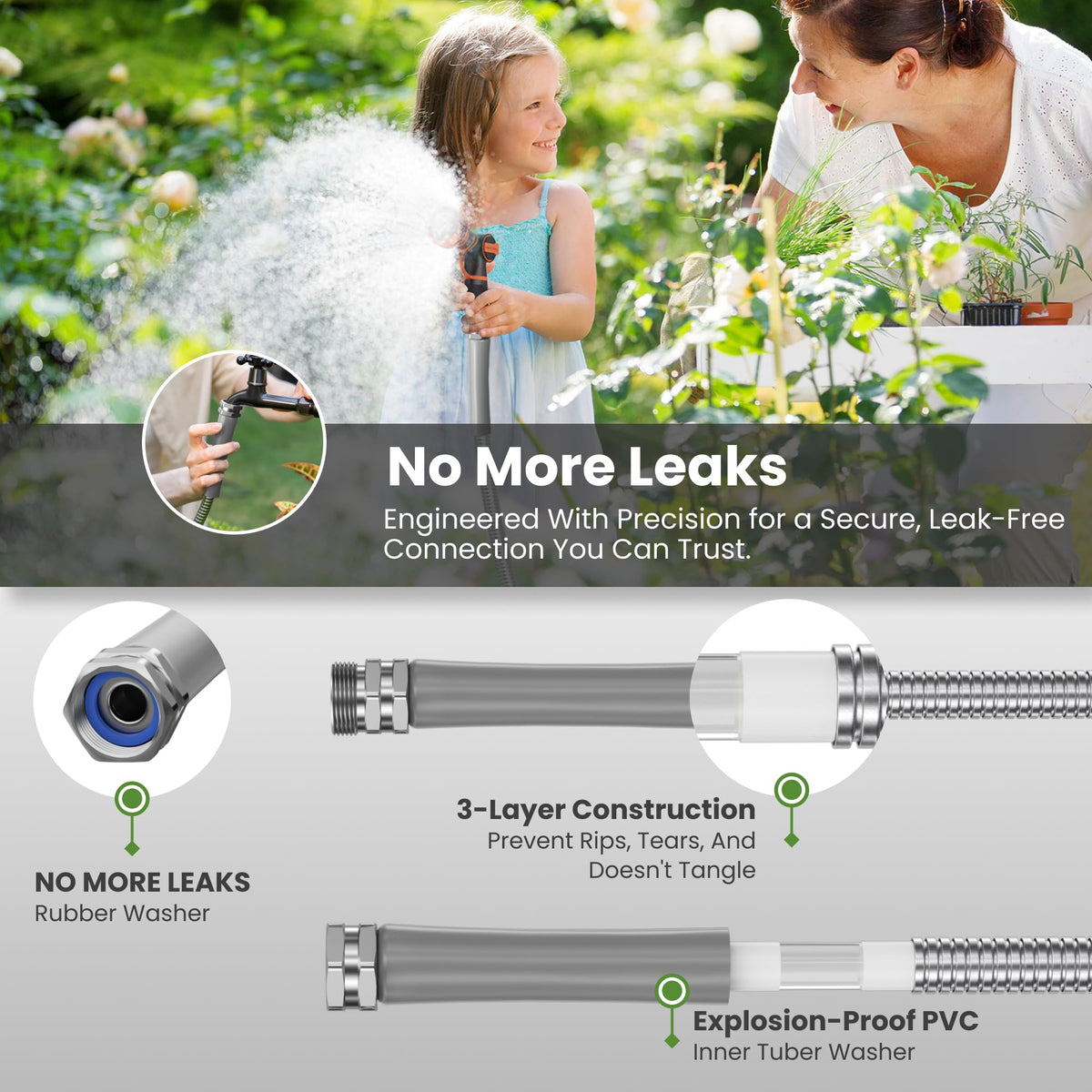 100ft Stainless Steel Garden Hose with Spray Nozzle G362770