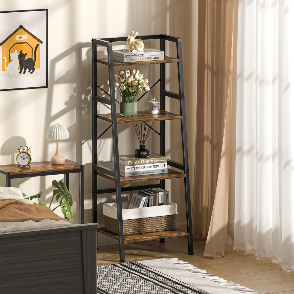 4-Tier Industrial Bookshelf with Steel Frame I774