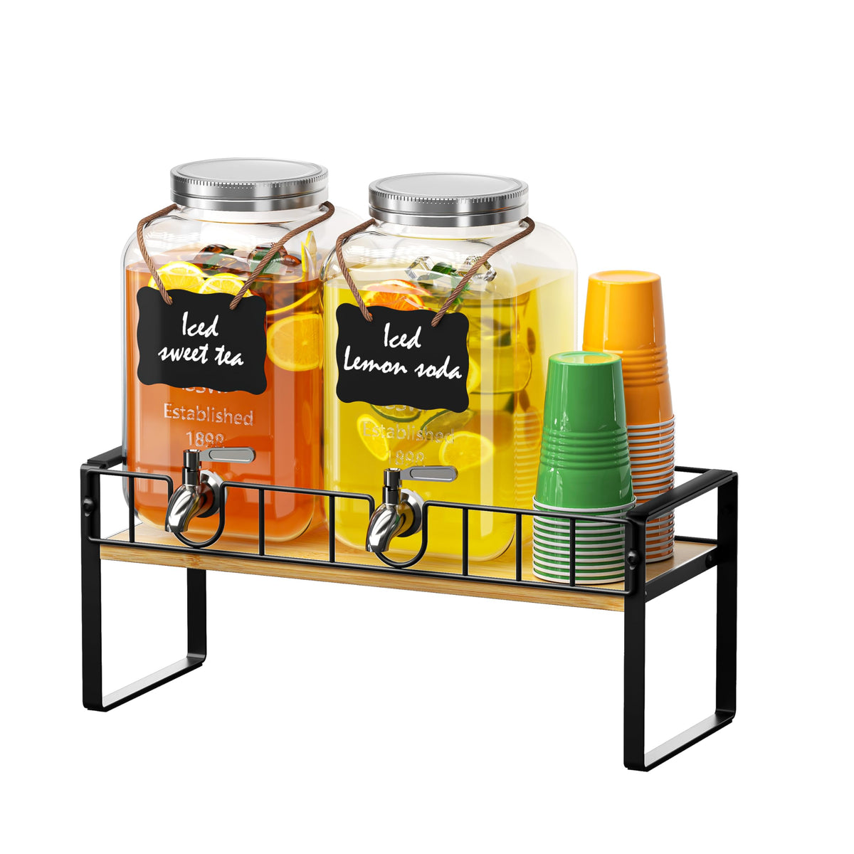 2 Pack 1 Gallon Glass Beverage Dispenser with Spigot and Ice Core V3125
