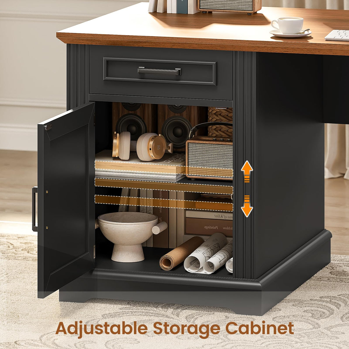 69" L Shaped Desk with Drawers and Storage Cabinet M186452