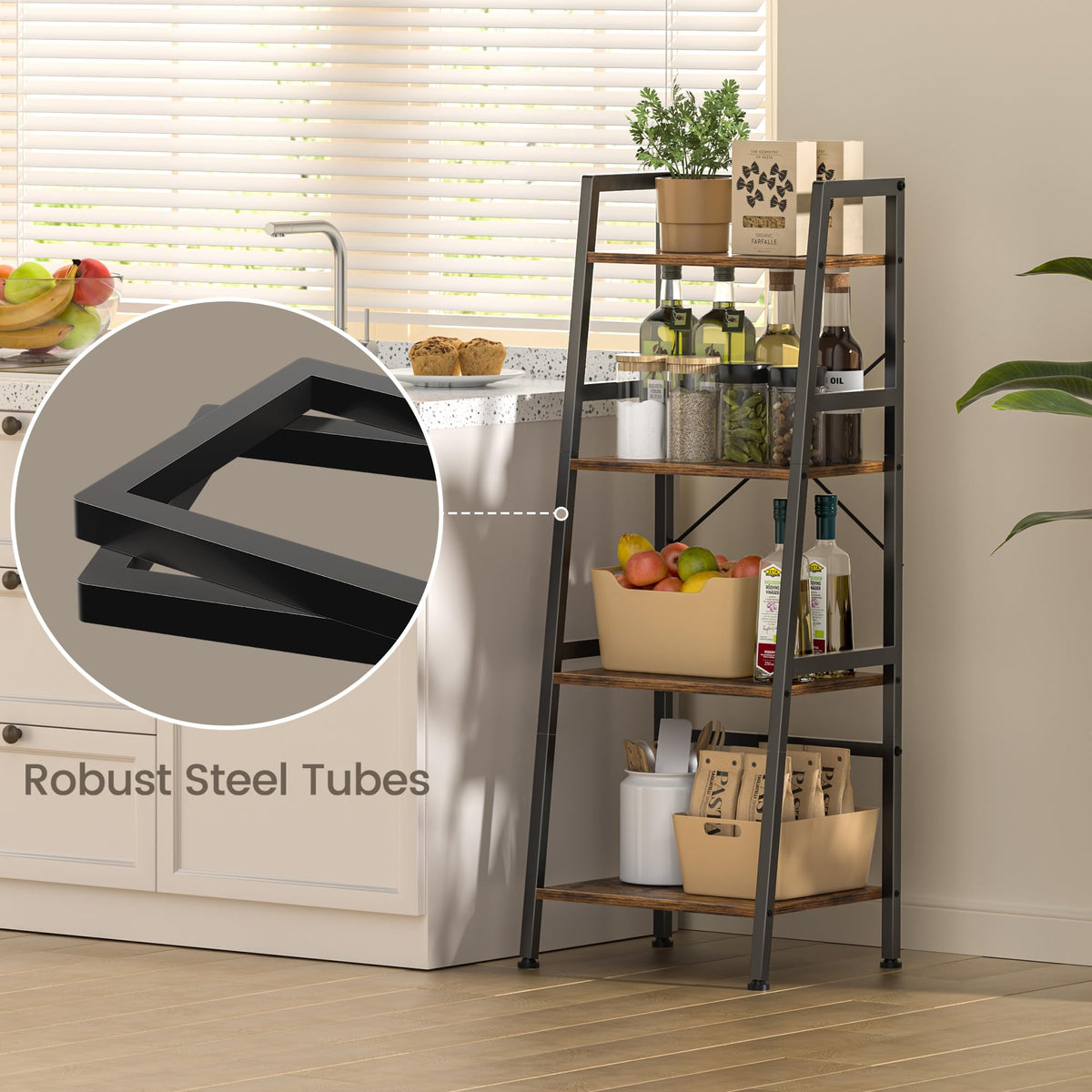4-Tier Industrial Bookshelf with Steel Frame I774