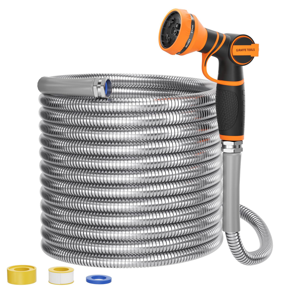100ft Stainless Steel Garden Hose with Spray Nozzle G362770
