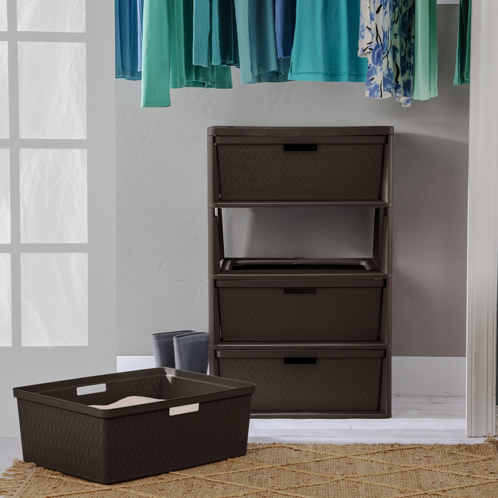 Brown 4 Drawer Plastic Storage Tower with Removable Bins W8448
