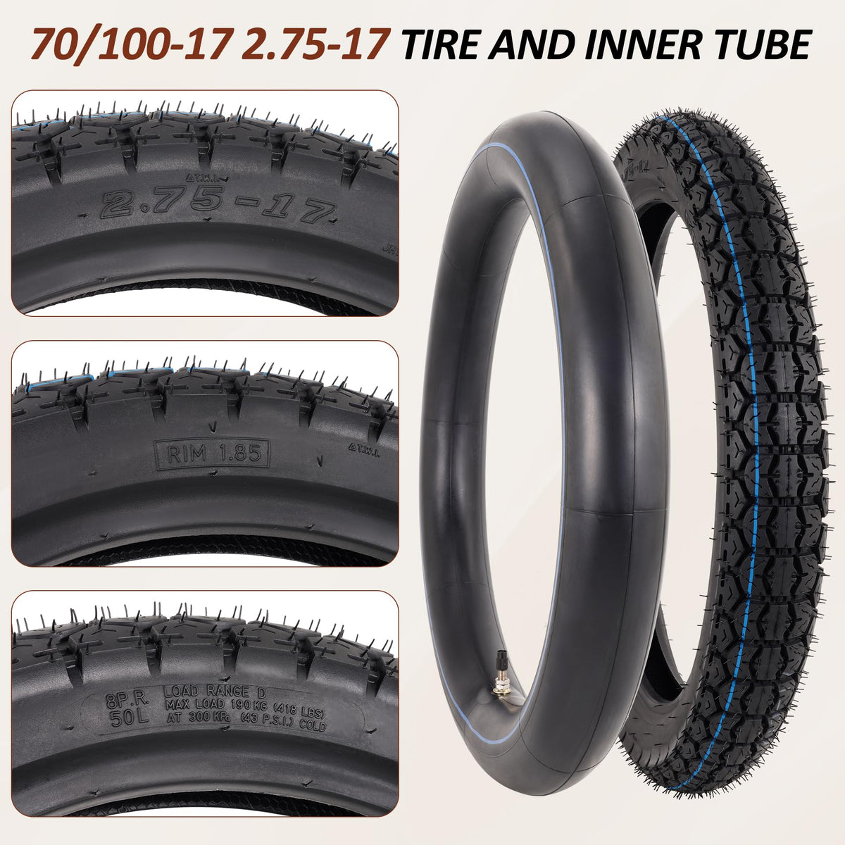 70/100-17 Tire and Inner Tube Set G836
