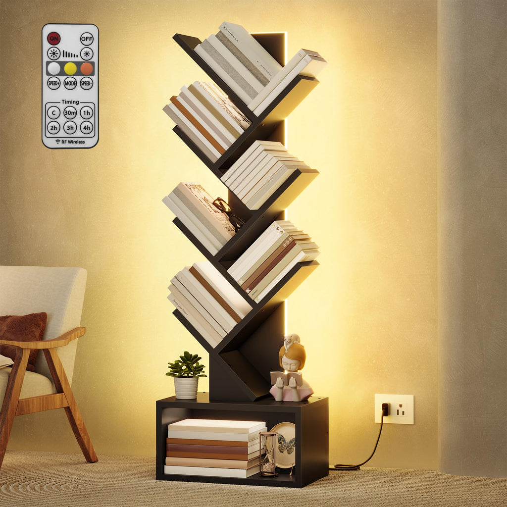 6 Tier Tree Bookshelf with Drawer and LED Lights N2219