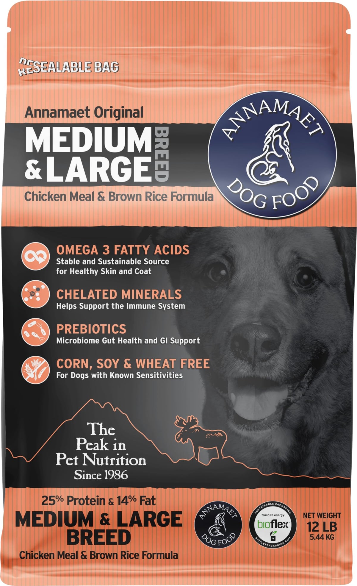 Dry Dog Food, 25% Protein Chicken & Brown Rice, 12-lb Bag Z256280